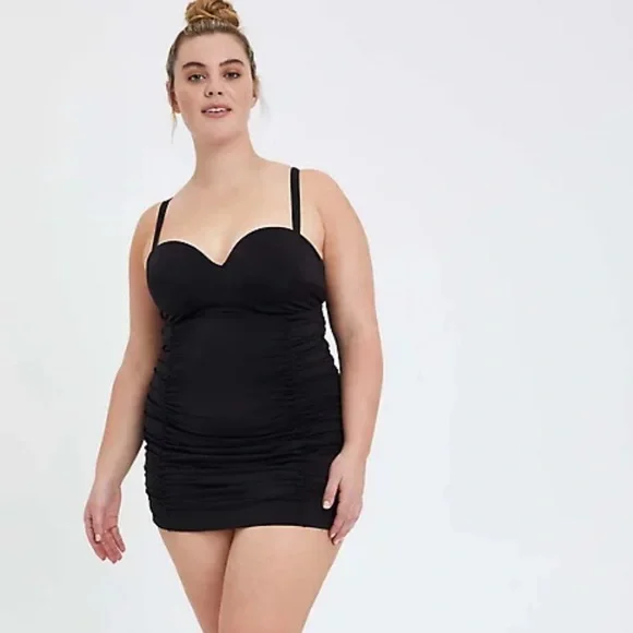 torrid | Swim | Torrid Black Ruched Retro Midlength Swim Dress 3ddd |  Poshmark